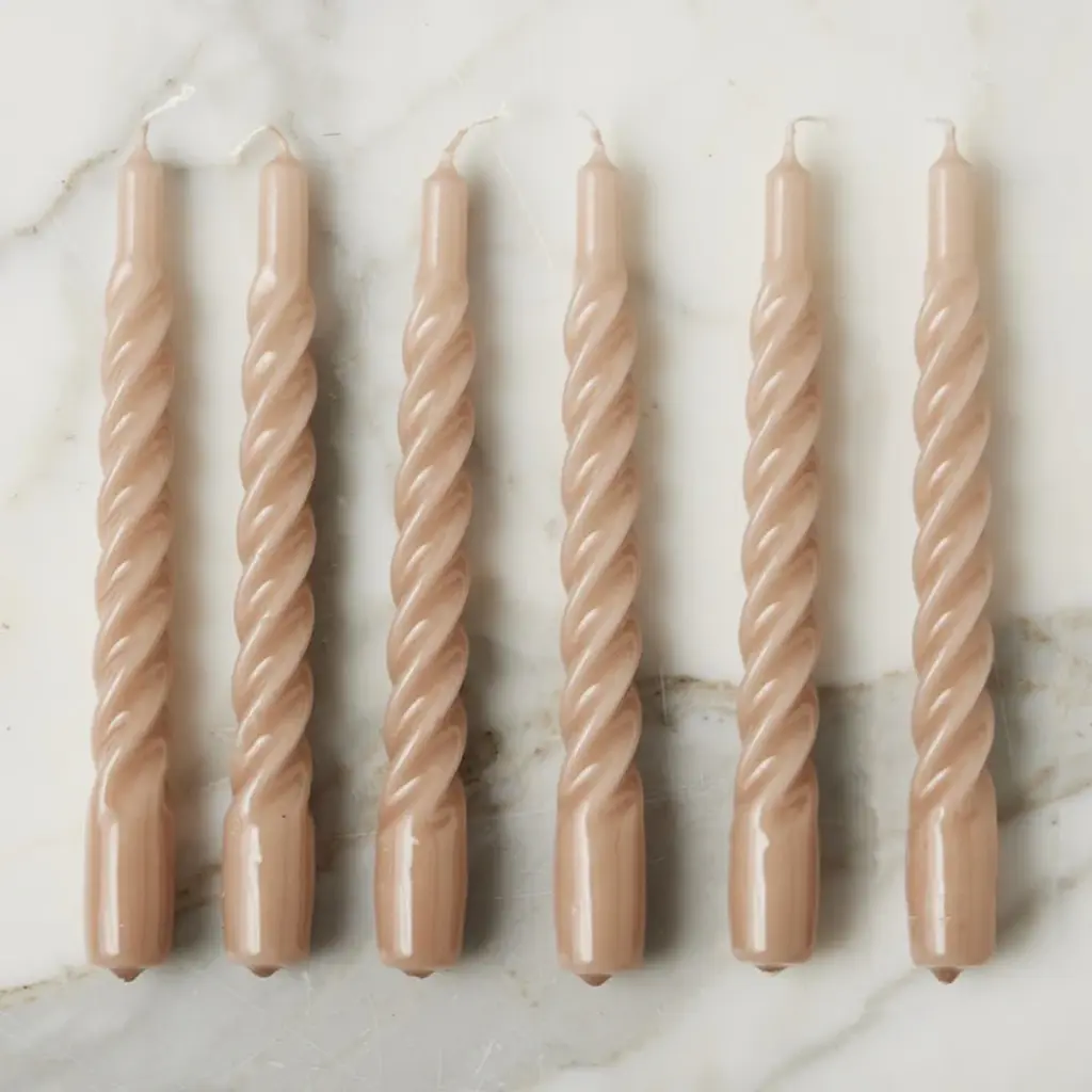 Lacquer Twisted Taper Candles, Set Of 6 - Taupe