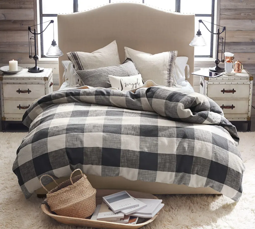 Pottery Barn Bryce Buffalo Check Queen Duvet & Shams (Navy) outlets