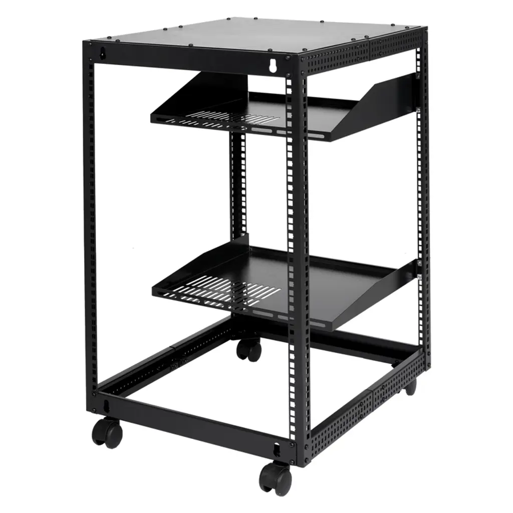 Vevor 15u Open Frame Server Cabinet, Wall-mountable With 2 Cooling Shelves & 4 Wheels, Depth Adjustable 23''-40'' For Network And Av Equipment