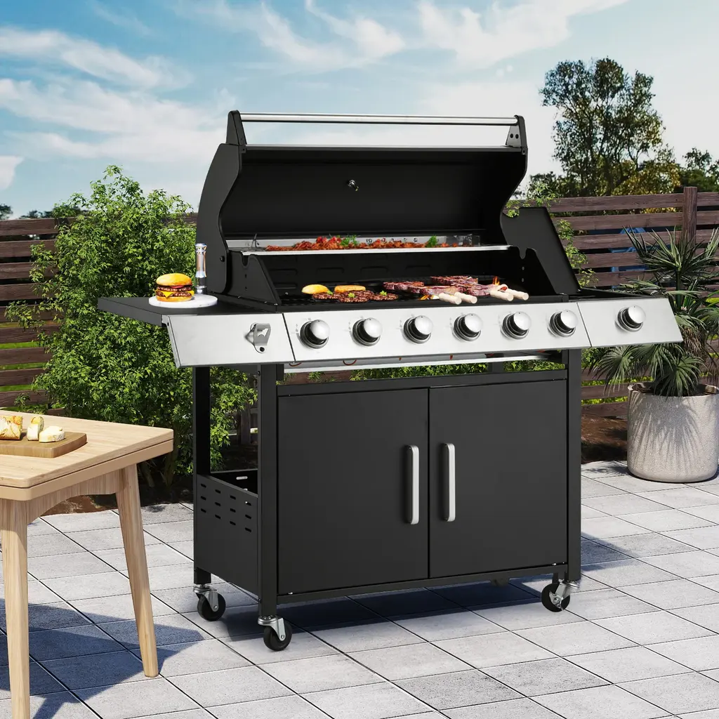3-Burner Propane Grill With Side Burner, Locking Wheels, 395 Sq. In. Cooking Area, 36,000 Btu - Silver - Natural Gas