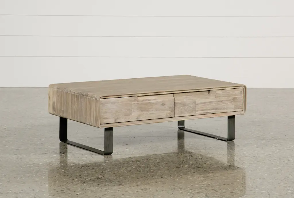 Forma Natural 47" Wide Rectangle Wood Top & Metal Base Coffee Table | Storage | Drawers | Acacia