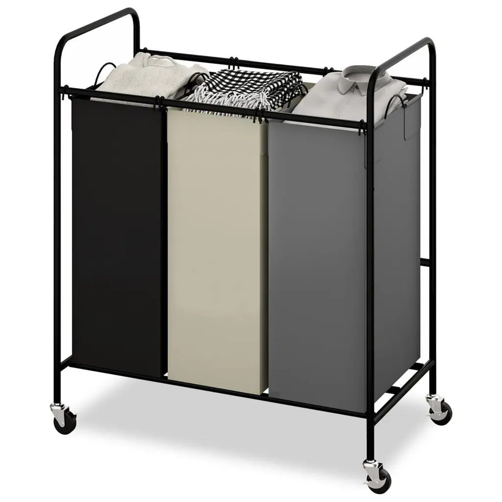Laundry Sorter Cart With Lockable Wheels For Dirty Clothes, Toys - 3-Bag(120l)