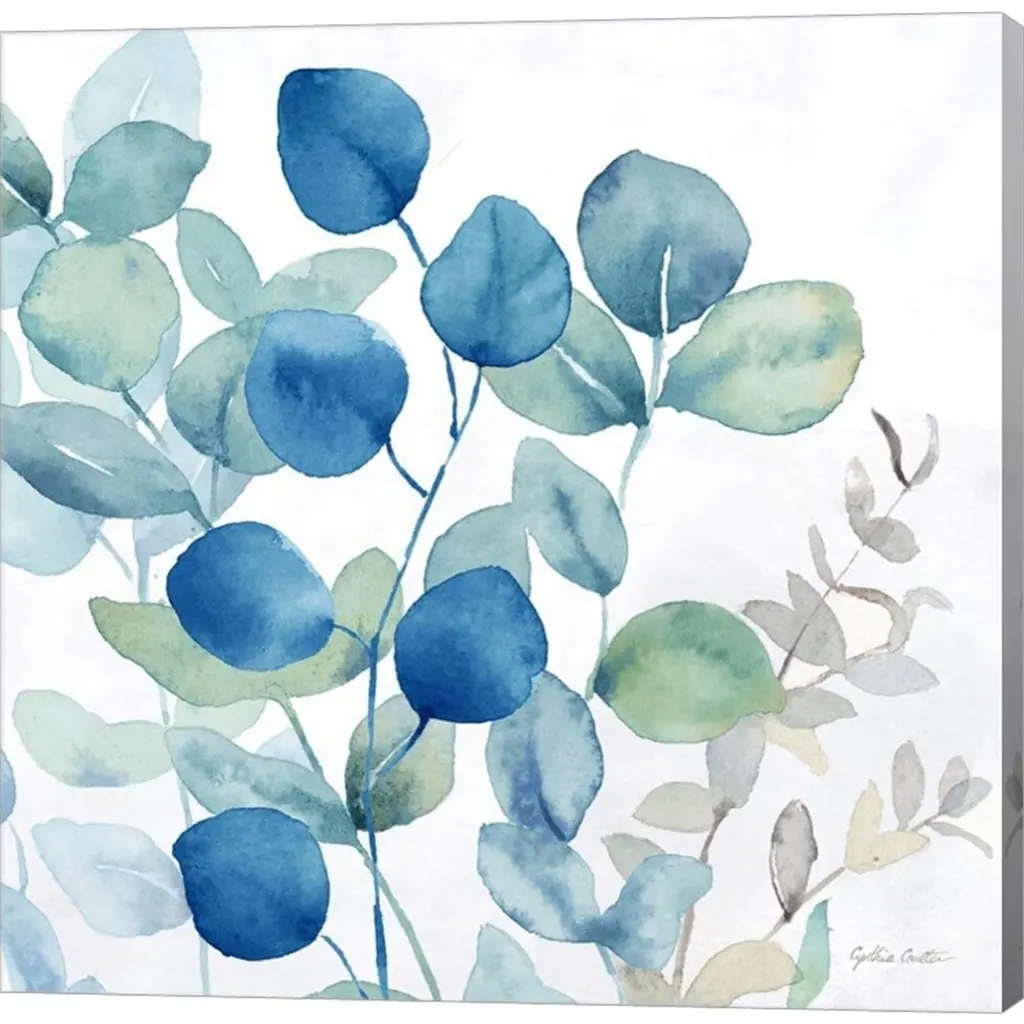 Cynthia Coulter 'Eucalyptus Leaves Navy I' Canvas Art - 24 X 24