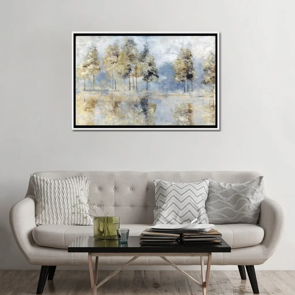 Icanvas "Blue Golden Forest" By Sally Swatland Framed Canvas Print - Gold - 18x26