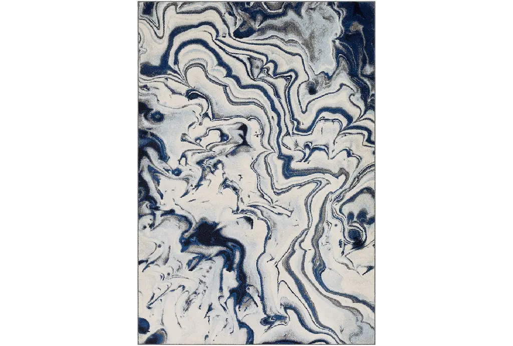 7'8"x10'3" Fiber Rug-Modern Modern Blue And Ivory Swirl | Low Pile | Abstract | Rectangle By Surya