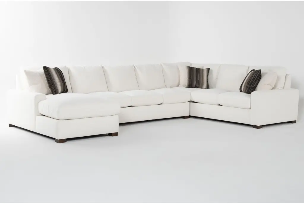 Elite 157" Cream White Down High Performance Crypton 3 Piece U-Shaped Sectional With Left Arm Facing Chaise | Fabric