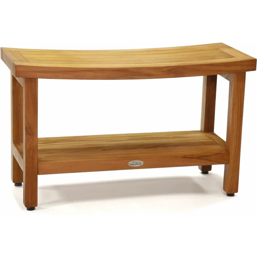 Patented Sumba Teak Shower Bench With Shelf - Teak Oil - 30" With Shelf