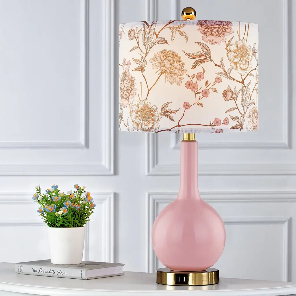 Pink Ceramic Table Lamp With 3-Way Touch Dimming Switch & Dual Usb Charging Ports & - 12'' X 12'' X 24'' (L X W X H) - 12'' X 12'' X 24'' (L X W X H) - Pink