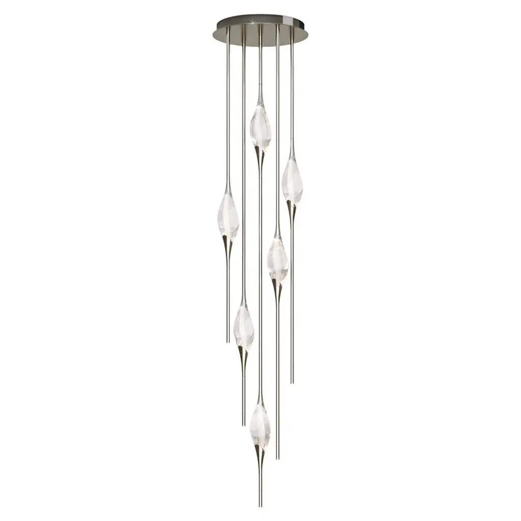 "Il Pezzo 12 Cluster Chandelier" - Height 200cm/78.7" - Nickel - Crystal - Leds
