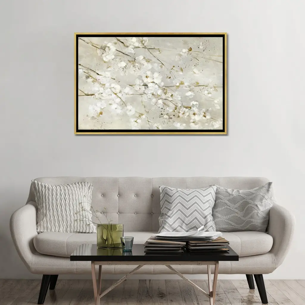 Icanvas "Soft Spring Blossoms" By Sally Swatland Framed Canvas Print - Black - 32x48