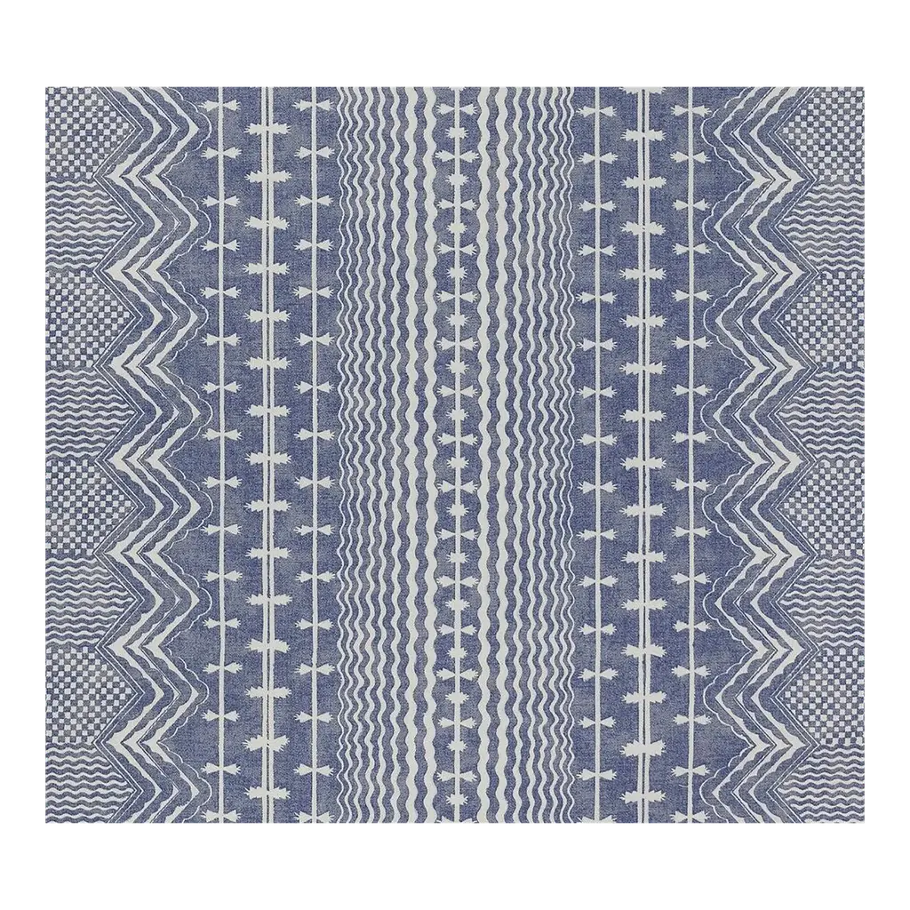 Fermoie Abbey Stripe Cotton Linen Cream Blue Geometric Upholstery Fabric Whs 3401