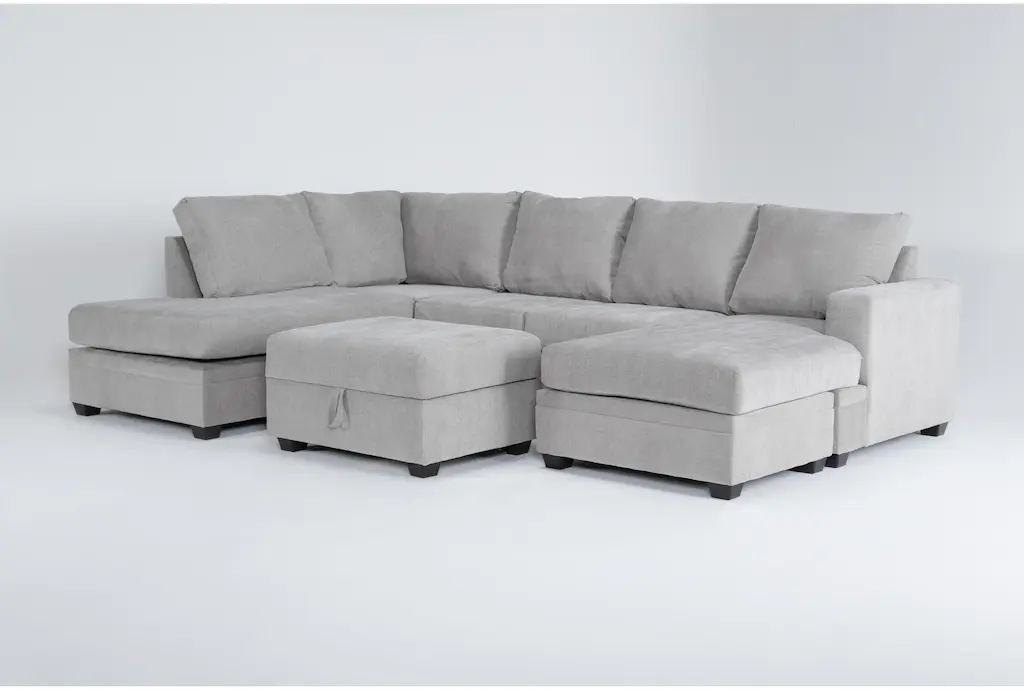Bonaterra Dove Grey Fabric 127" 2 Piece Sectional With Right Arm Facing Sofa Chaise Left Arm Facing Corner Chaise & Storage Ottoman