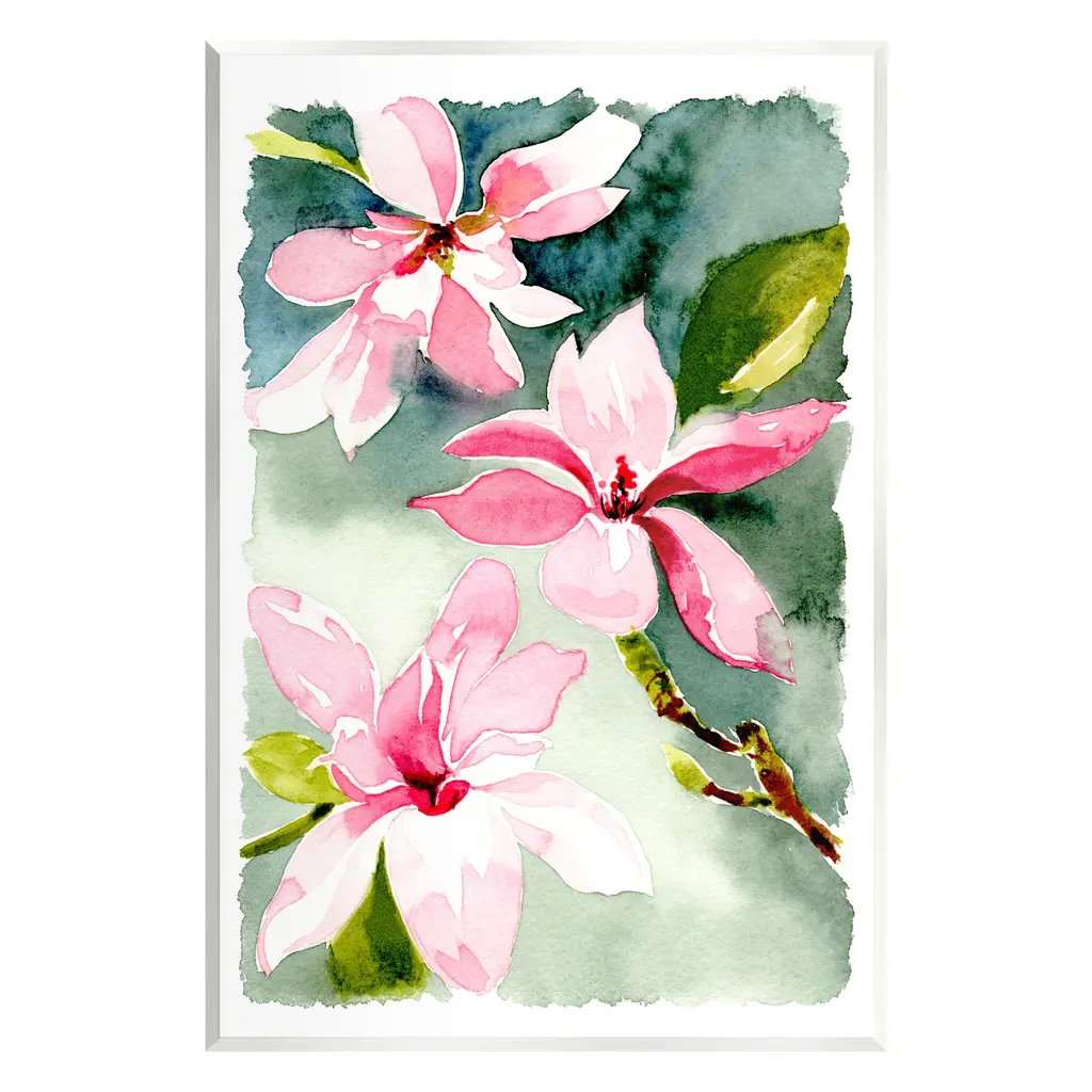 Stupell Pink Flowers Watercolor Wall Plaque Art Design By Claudia Bianchi - 13 X 19