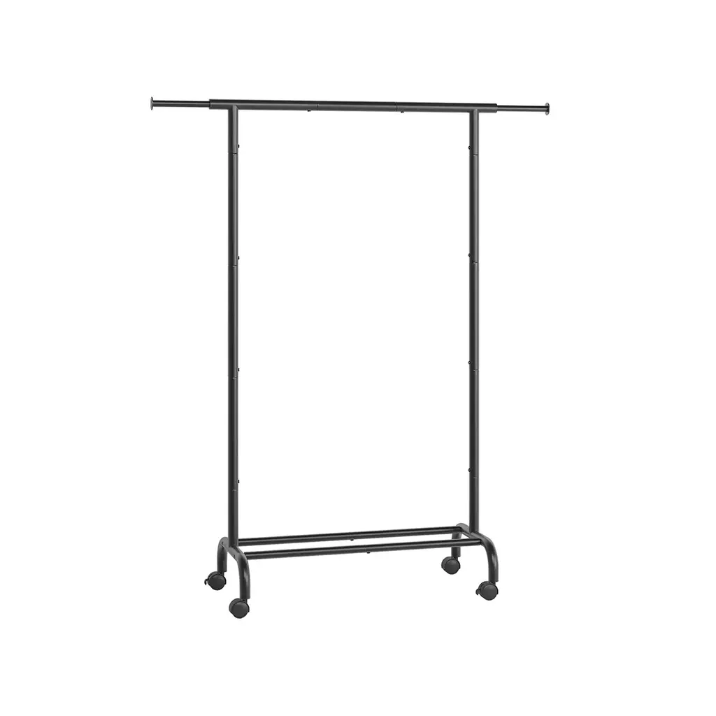 Clothes Rack With Extendable Rail And Wheels - 32.7''- 47.2”l X 15.7”w X 61.4”h - Ink-Black