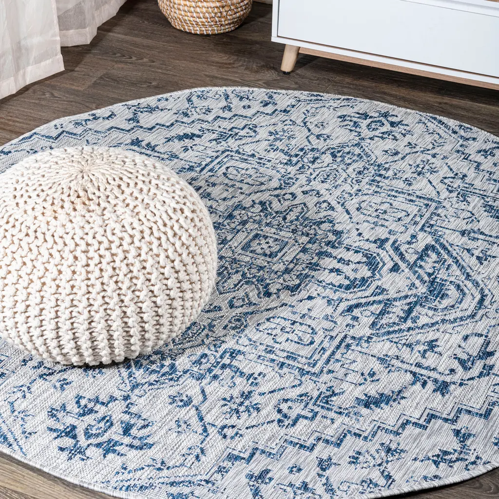 Estrella Bohemian Medallion Textured Weave Indoor/outdoor Area Rug - Blue / 5' Round