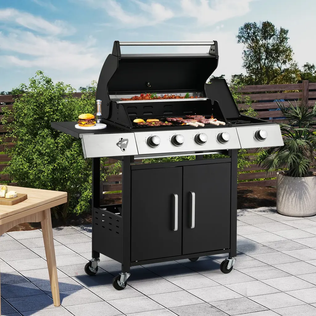 3-Burner Propane Grill With Side Burner, Locking Wheels, 395 Sq. In. Cooking Area, 36,000 Btu - Black - Natural Gas