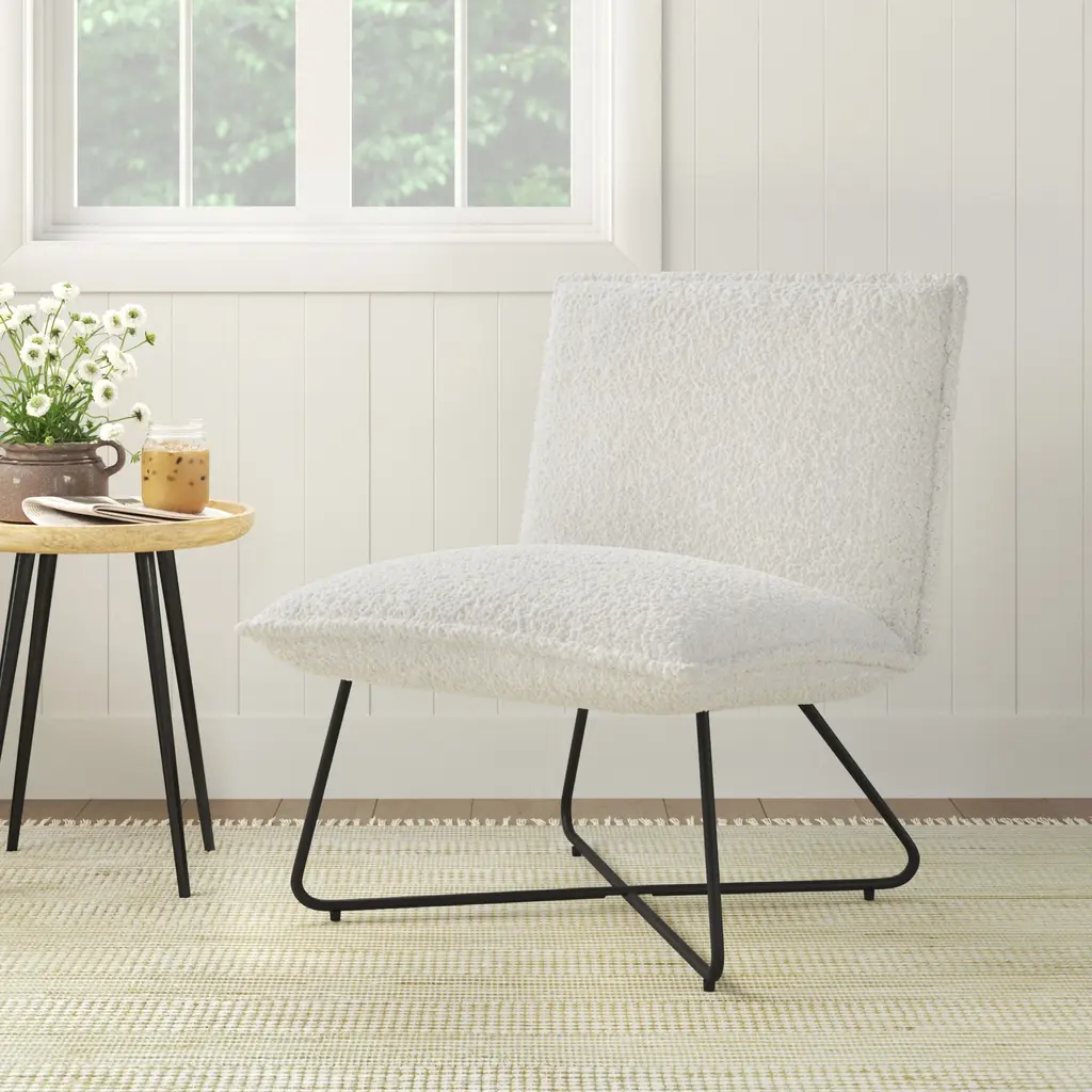 Vicolo Sherpa Upholstered Accent Chair With Metal Legs