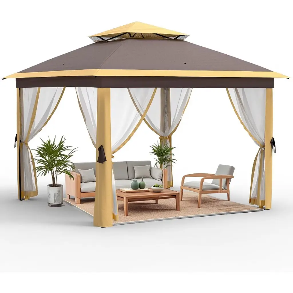 11x11 Ft Heavy-duty Outdoor Gazebo Pavilion - Double Roof W/ Mosquito Netting, All-weather Metal Frame For Patio, Garden & Deck