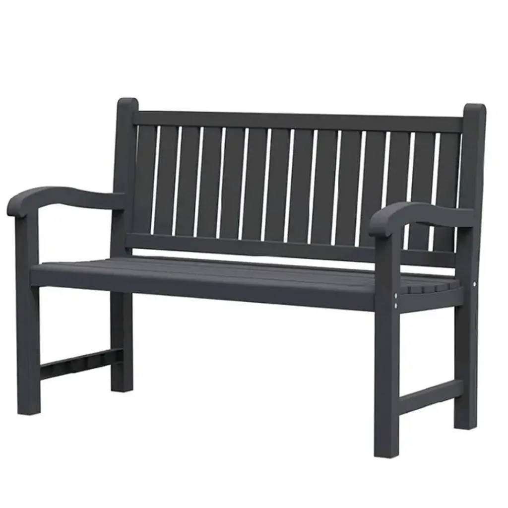 All-Weather Resin Wood-Look Bench For Two - 500 Lbs Capacity, Rust-Proof Metal Frame, Outdoor/indoor Seating - Grey