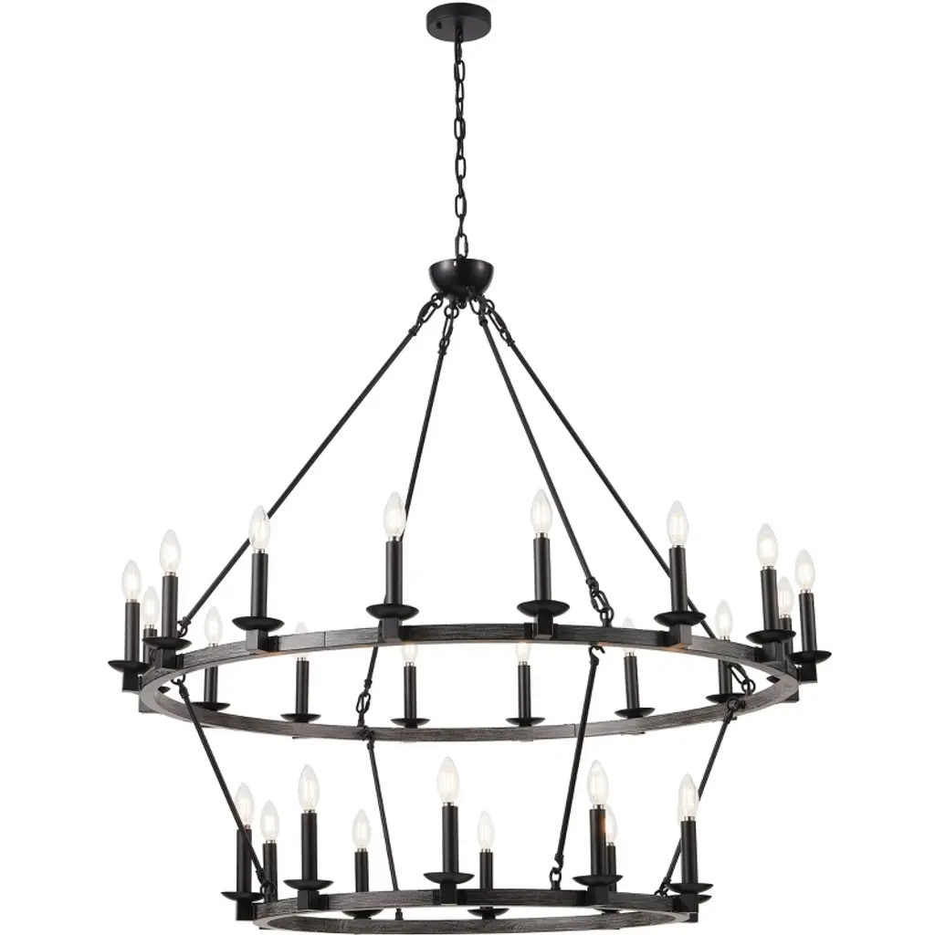 Dewdrop Black 26-light Classic Farmhouse 2-tier Wagon Wheel Candle Style Chandelier