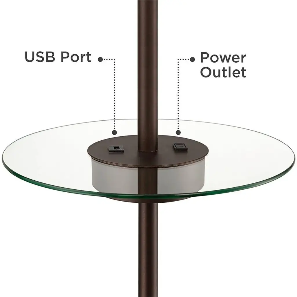 Modern Floor Lamp With Tray Table 60 1/2" Tall Bronze Usb Outlet House - 16" X 60" - Brown - 16" X 60"