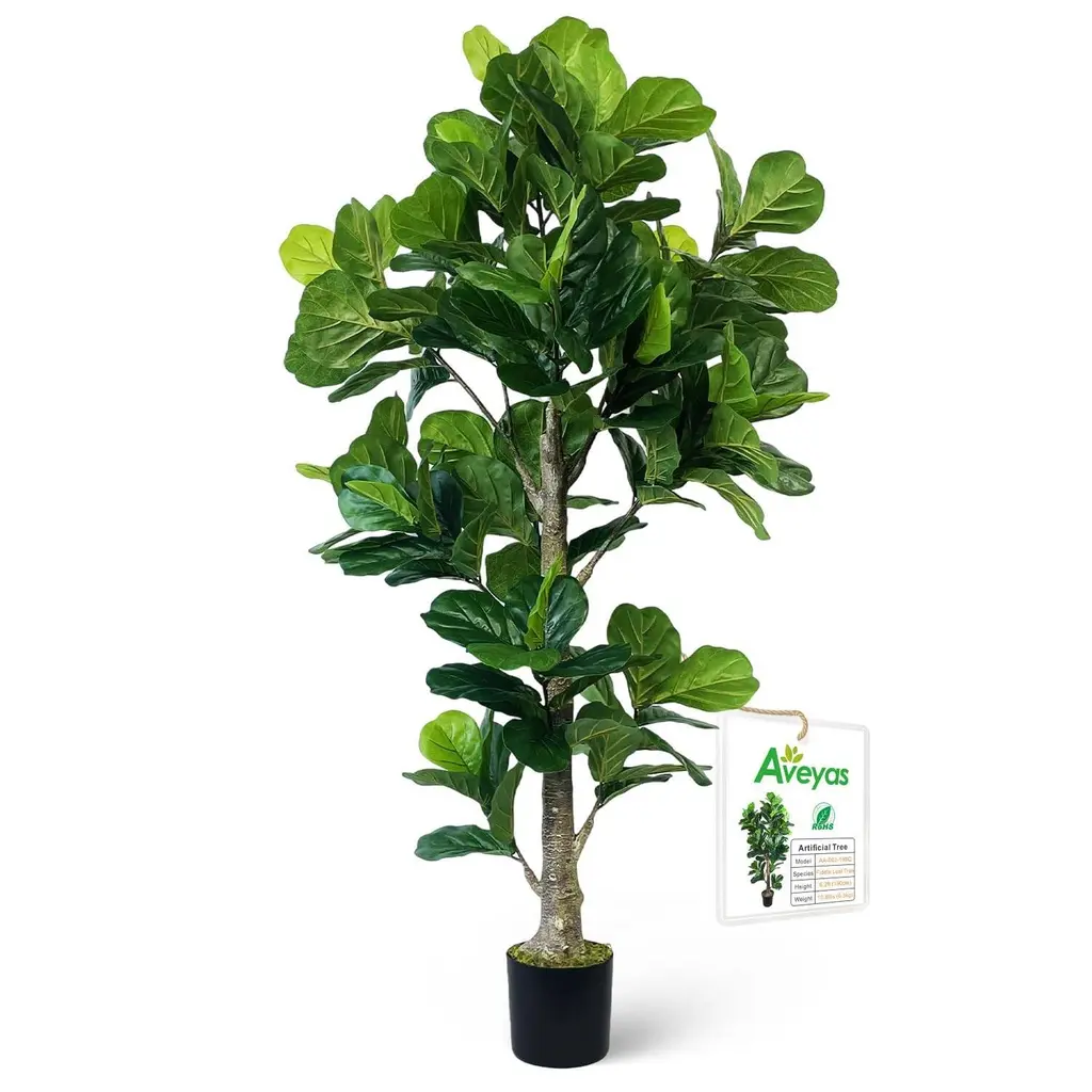 6Ft Artificial Fiddle Leaf Fig Tree For Home Decor, 6 Feet Large Faux Plant Fake Ficus Lyrata Silk Trees With Pot (6 Ft Tall) - Fiddle Leaf Fig Tree - 6 Foot