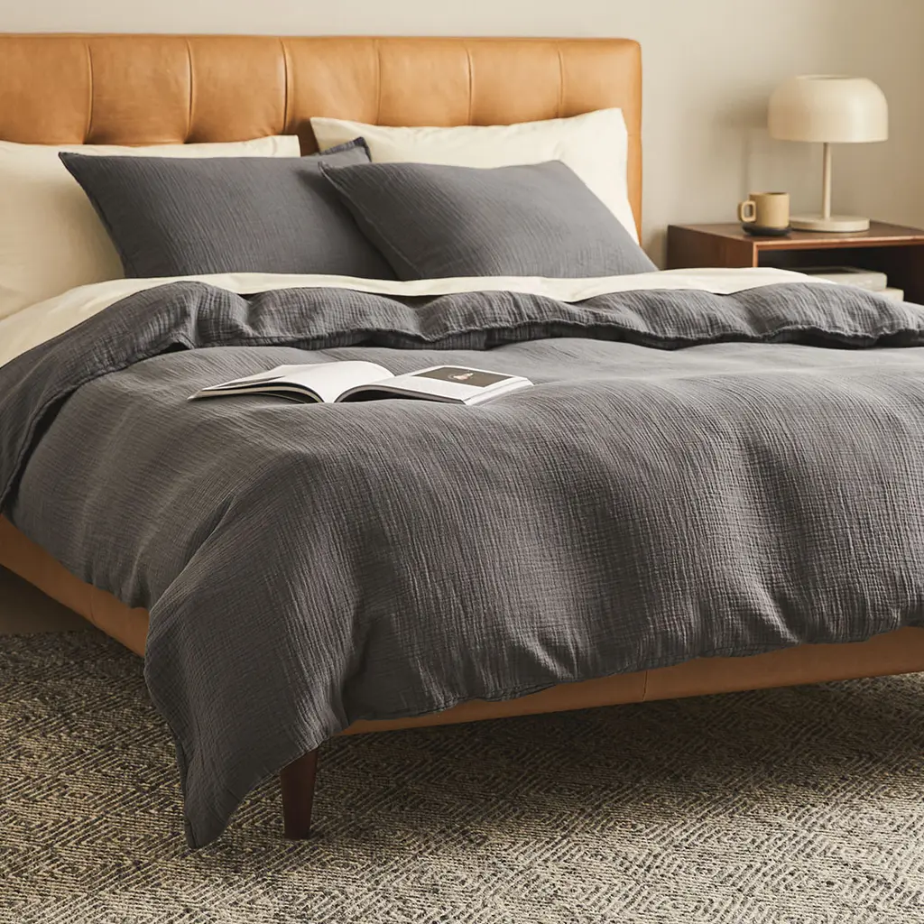 Leni King Cotton Gauze Duvet Cover - Charcoal