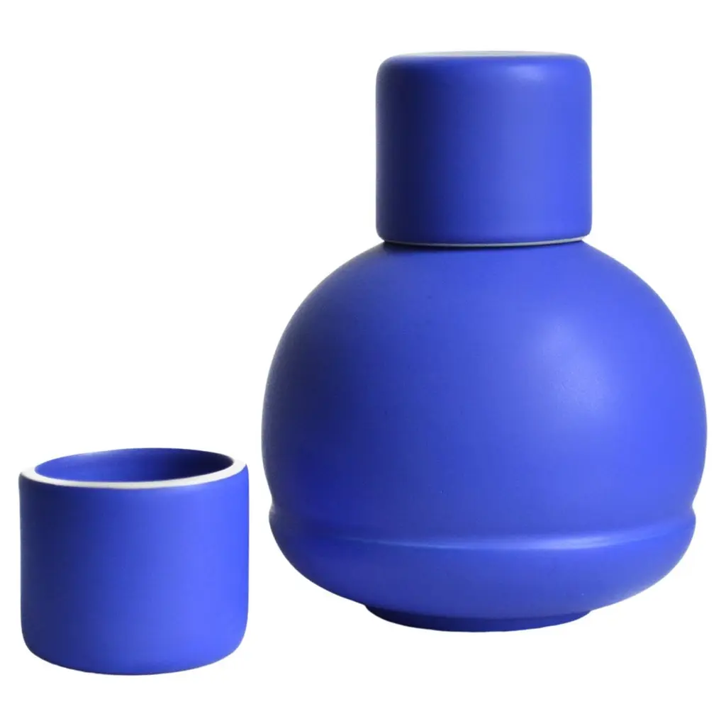 Blue Carafe And Glasses. Inspired By Traditional Ceramic Carafes.