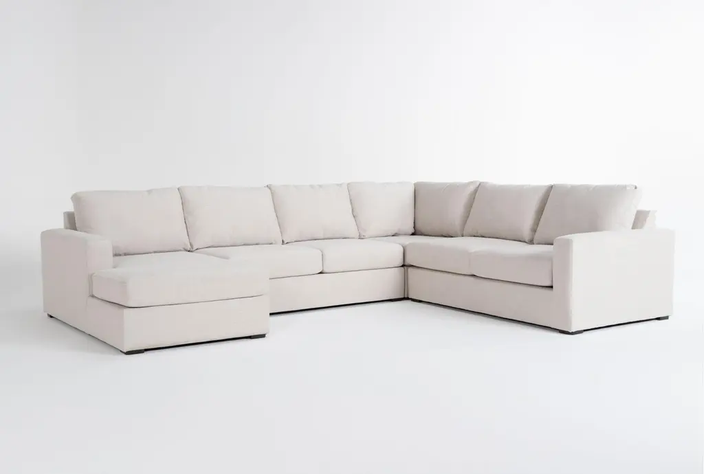 Araceli Ii Sand Beige White Fabric Modular 138" 4 Piece Full Memory Foam Sleeper U-Shaped Sectional With Left Arm Facing Chaise