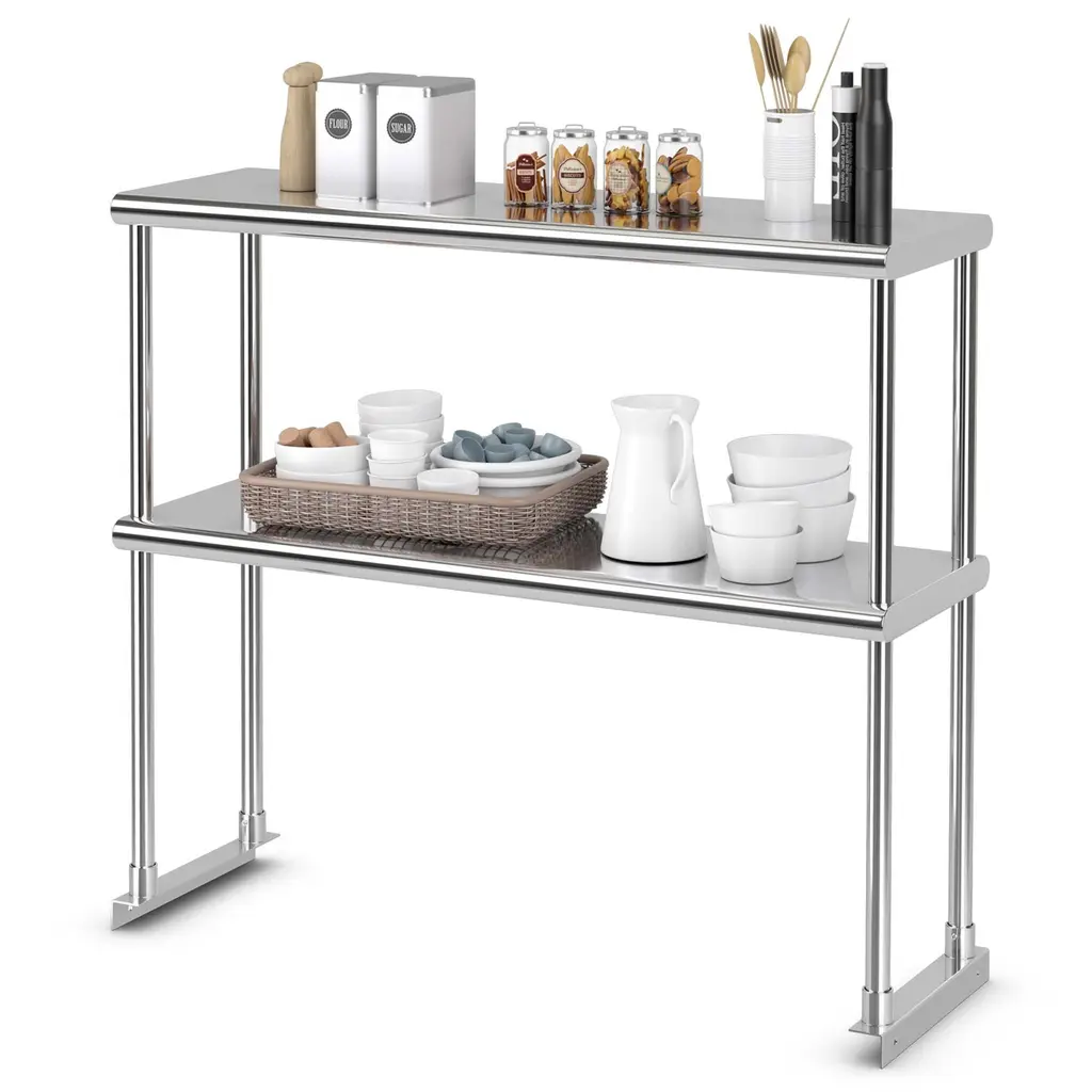 Costway 36'' 2-Tier Overshelf For Prep & Worktable Stainless Steel - See Details - Silver