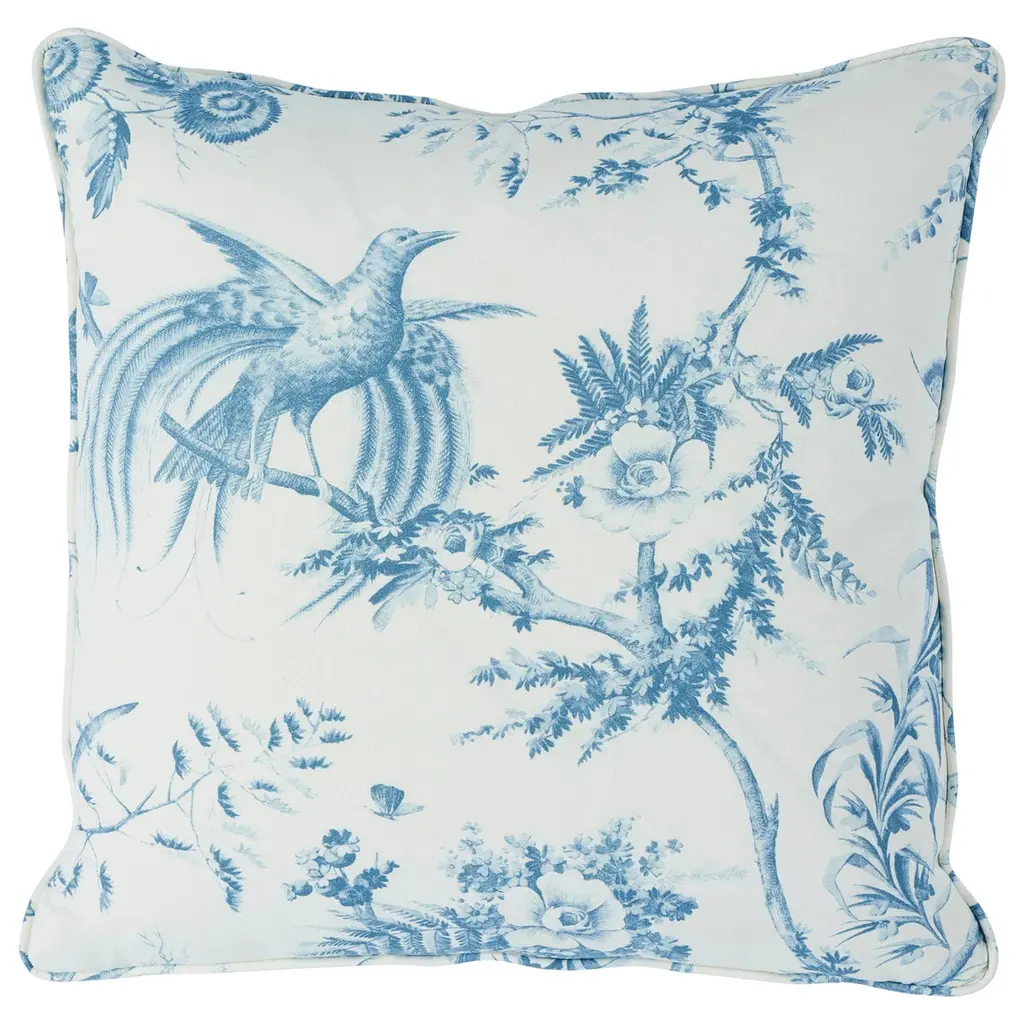 Schumacher Toile De La Prairie Pillow In Blue