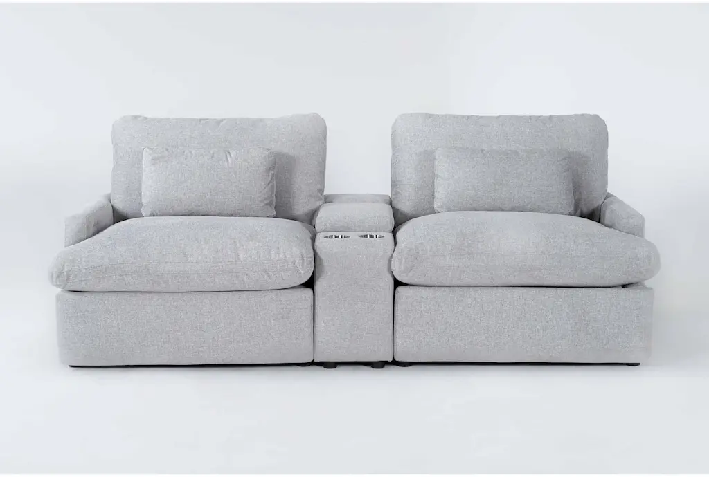 Jolene Silver Grey 98" 3 Piece Modular Console Loveseat With Storage Cupholders & Usb