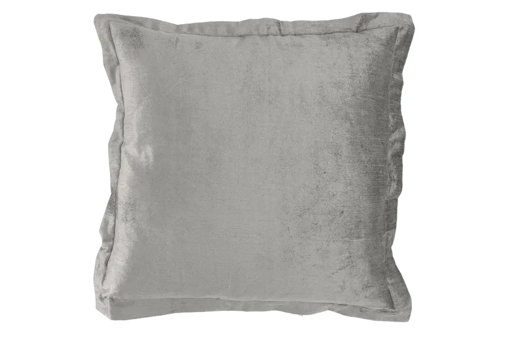 22x22 Silver Gray Textured Velvet Fabric Throw Pillow With Flange Detail