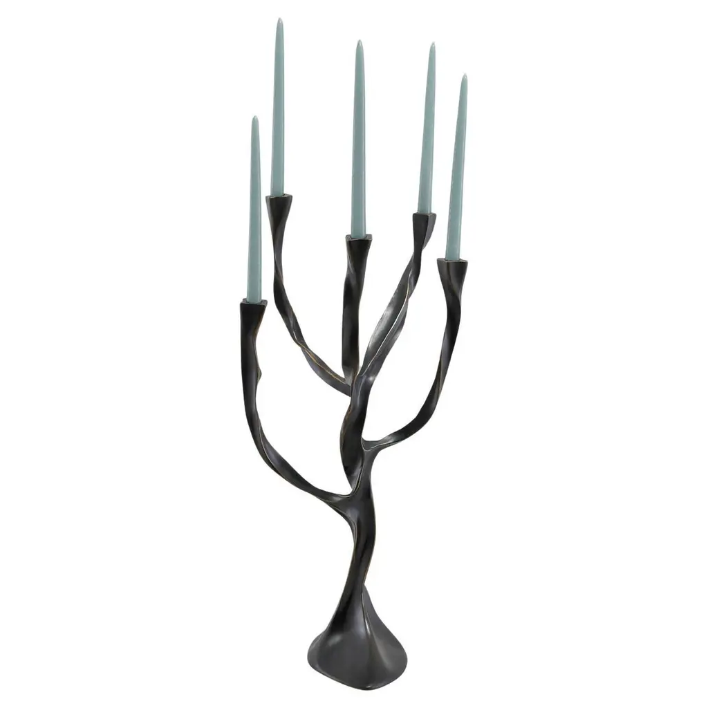 Under The Banyan Bronze Candelabra Large In Brass, Viya By Vikram Goyal