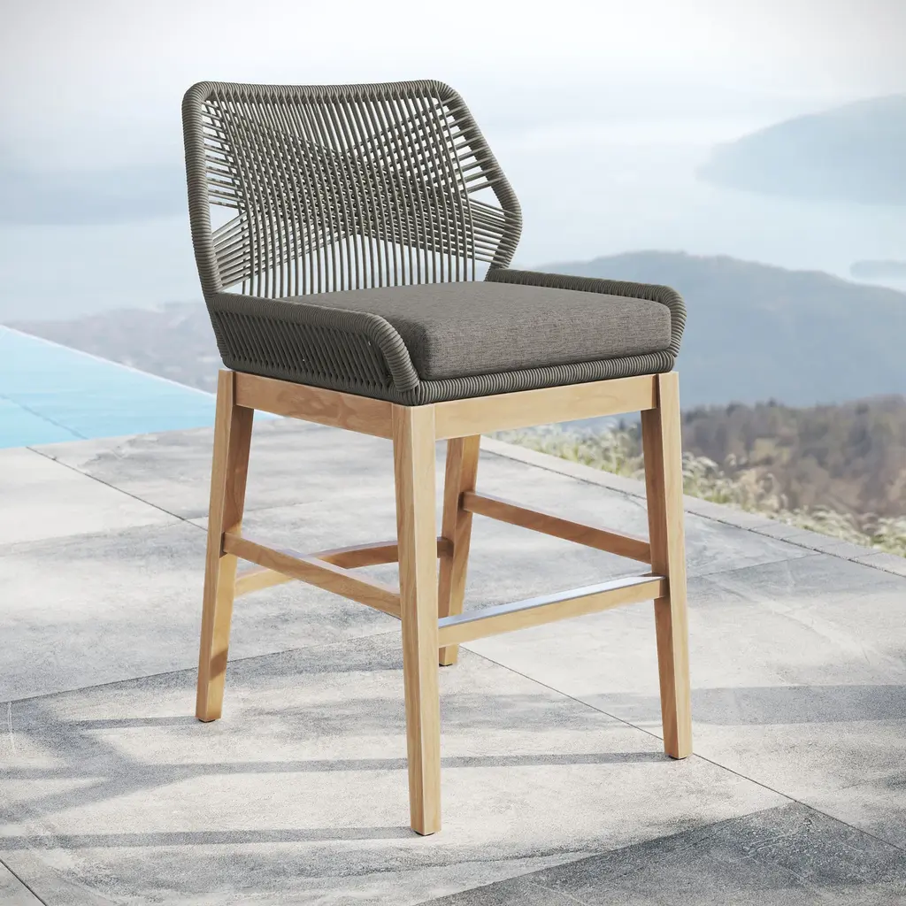 Wellspring Outdoor Patio Teak And Rope Counter Stool - Gray Graphite