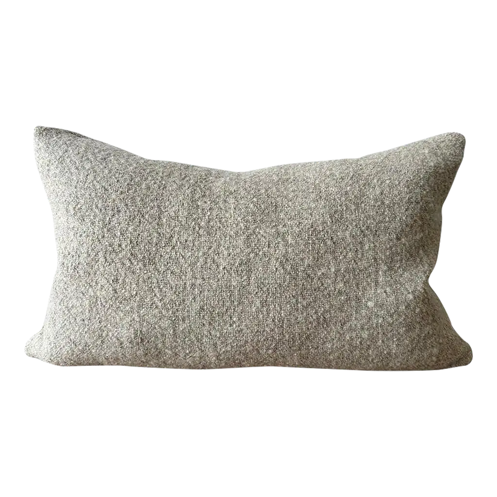 Custom Linen And Wool Lumbar Pillow In Flax With Down Feather Insert