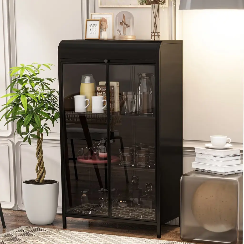 Clihome 47.6" Tall Metal Storage Cabinet, 4-tier Display Cabinet With Open Shelves, Freestanding Steel Sideboard Buffet