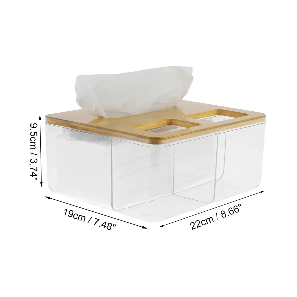 1 Pcs Convenient Bamboo Lid Tissue Box For Living Room Table Desk - Clear Black