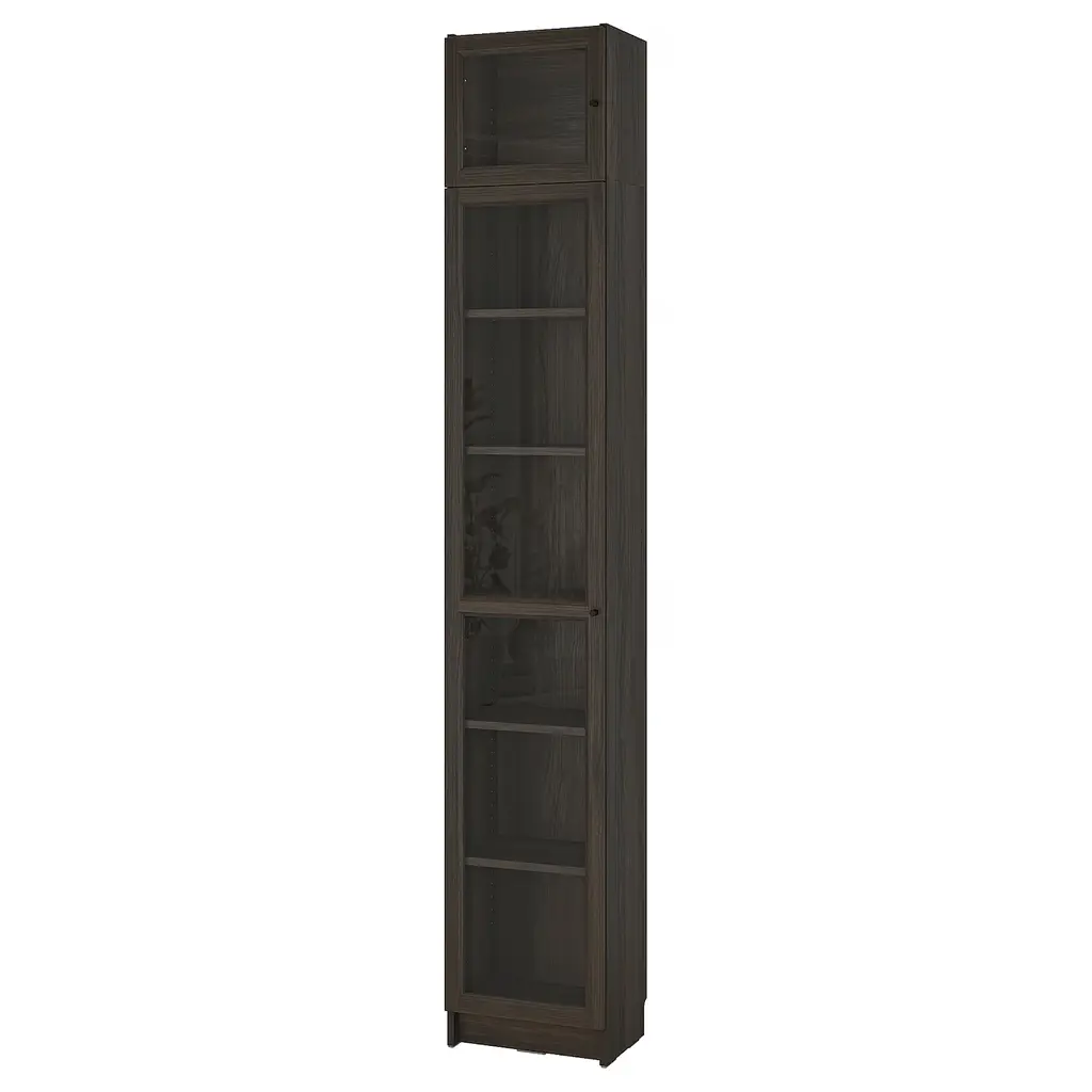 Billy / Oxberg Bookcase W Glass Doors/ext Unit - Dark Brown Oak Effect 15 3/4x11 3/4x93 1/4 "