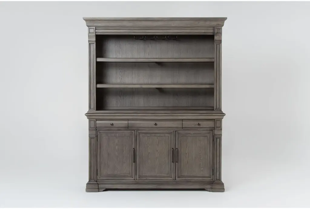 Adriana Grey Wood 3 Door 68" Sideboard Buffet Cabinet With Hutch | Shelves | Entryway | Drawers | Storage