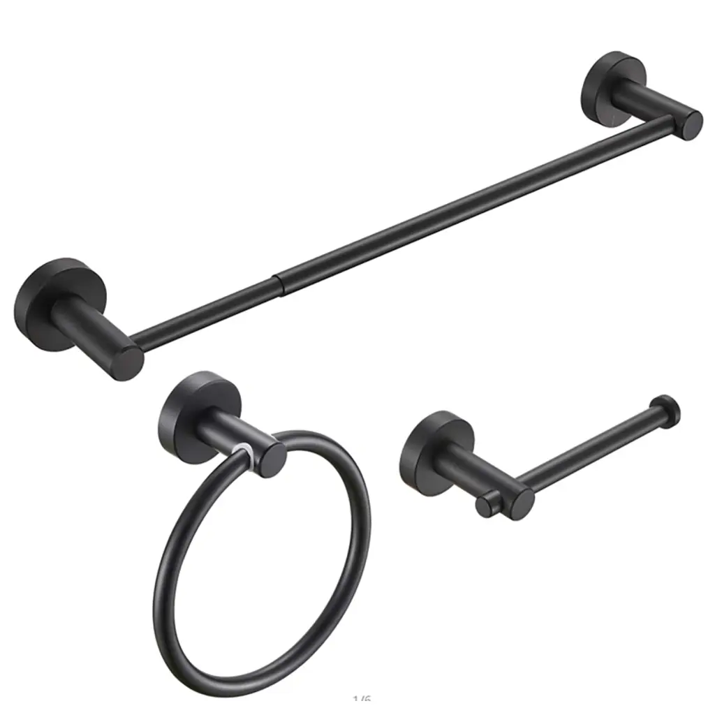 Rbied 3-piece Thicken Space Aluminum Bathroom Hardware Set In Black (Adjustable Towel Bar/towel Ring/paper Holder)