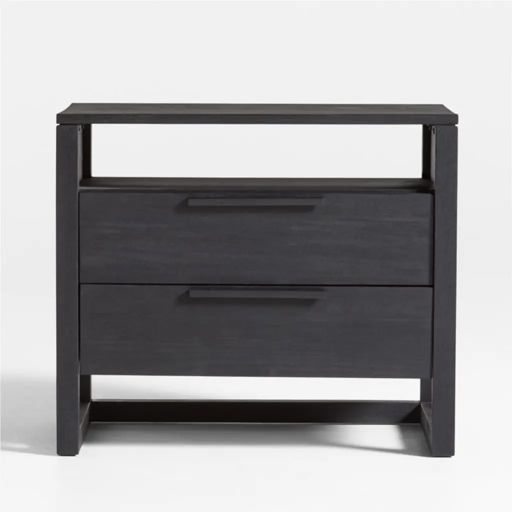 Linea 28" Black Teak Wood Charging Nightstand