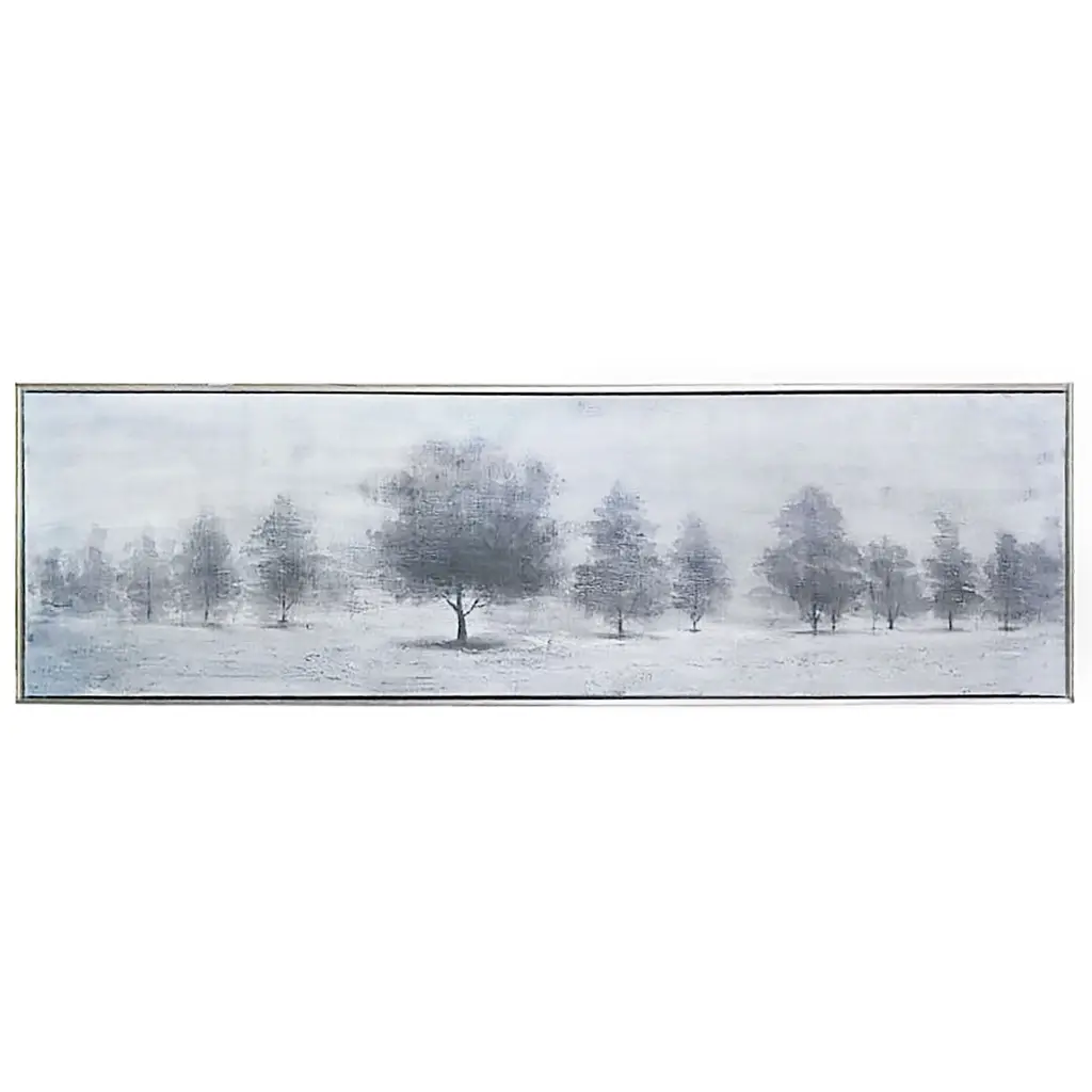 "Trees At Dusk" Hand Painted Nature Abstract On Canvas - 74" X 2" X 22" - Plastic - Silver