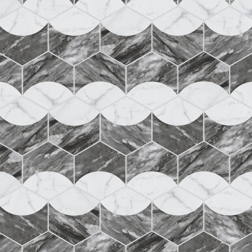 Merola Tile Classico Bardiglio Hex Moon Carrara 7" X 8" Porcelain Floor And Wall Tile - Case (25 Tiles)