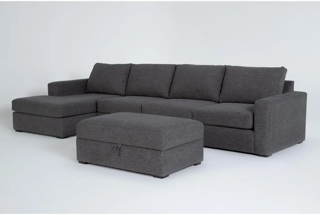 Araceli Ii Pewter Grey Black Fabric Modular 138" 3 Piece Sectional With Left Arm Facing Chaise & Ottoman