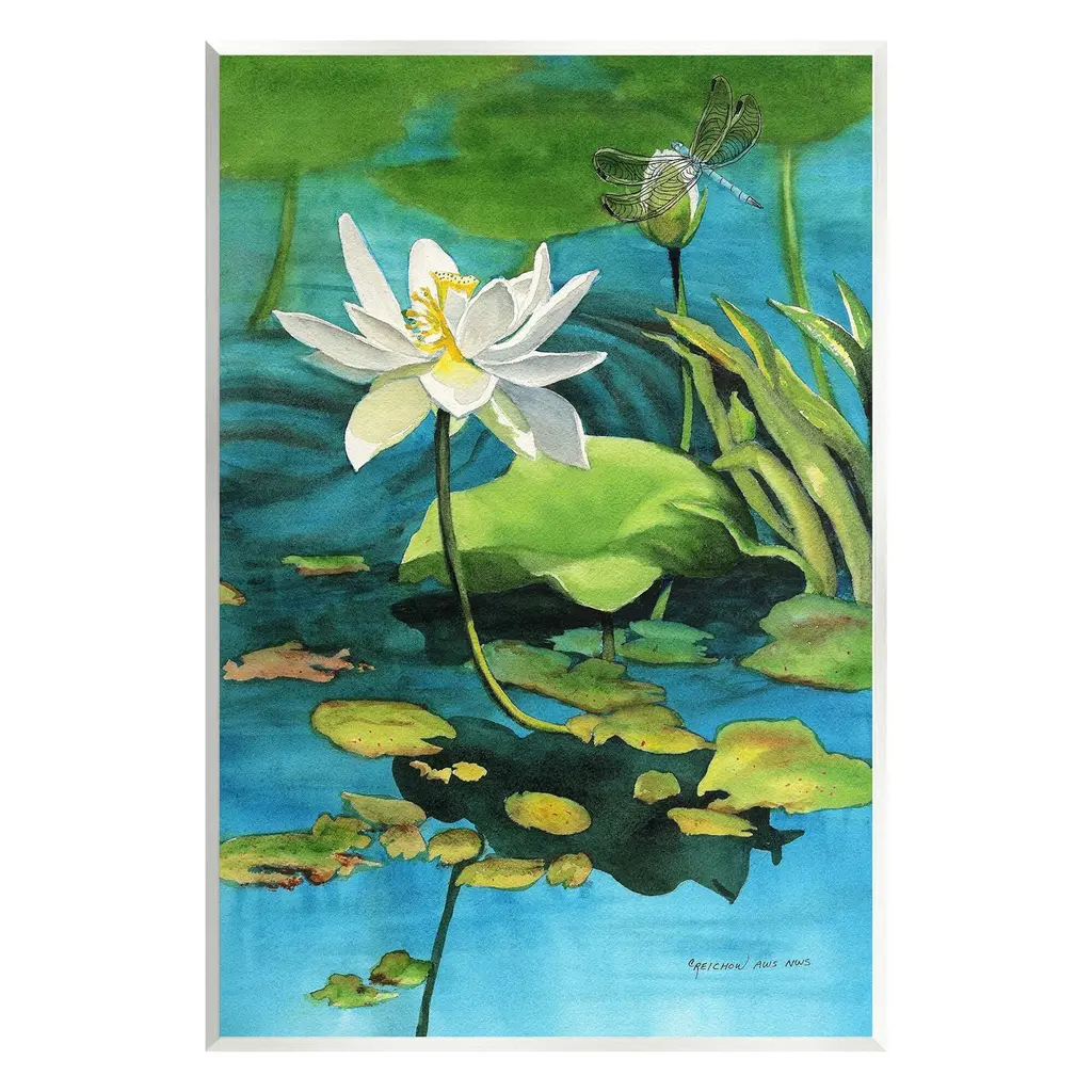Stupell Pond Lotus & Dragonfly Wall Plaque Art Design By Christine Reichow - 13 X 19
