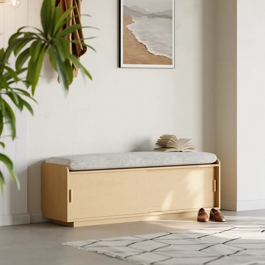 Wooden Shoe Storage Bench With Cushion