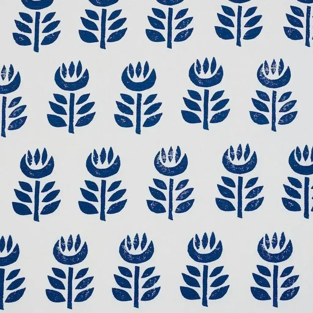 Schumacher Rosenborg Hand Print Fabric In Navy