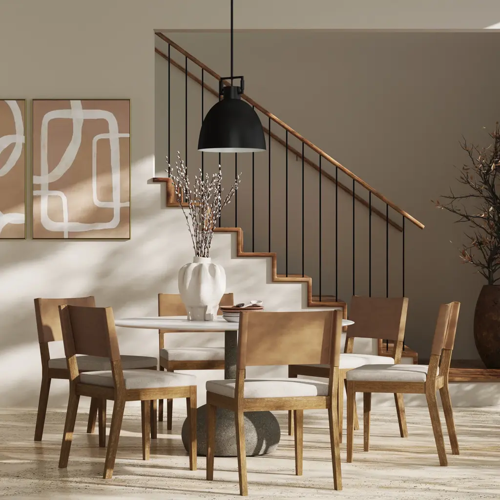 Wood & Faux Leather Dining Chairs Light Brown (Set Of 6)