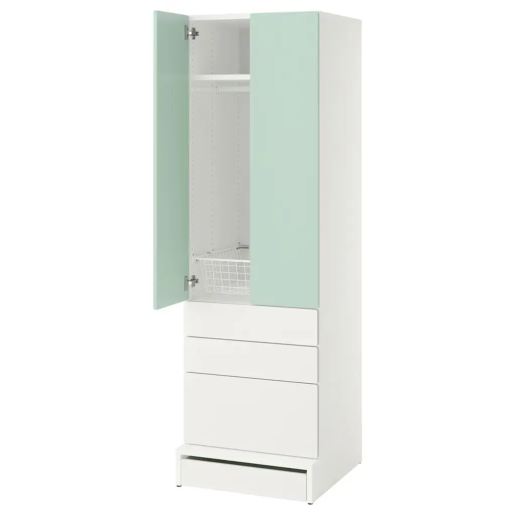 Småstad / Uppföra Wardrobe - White Light Green/with 3 Drawers 23 5/8x25 5/8x77 1/8 "